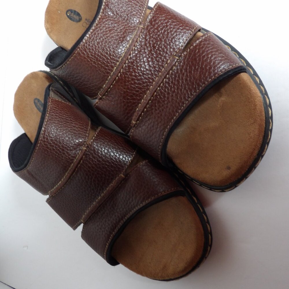 Mens Dr. Scholls Memory Foam Cool Fit Brown Leather Sandals 11 Slides - Picture 2 of 6